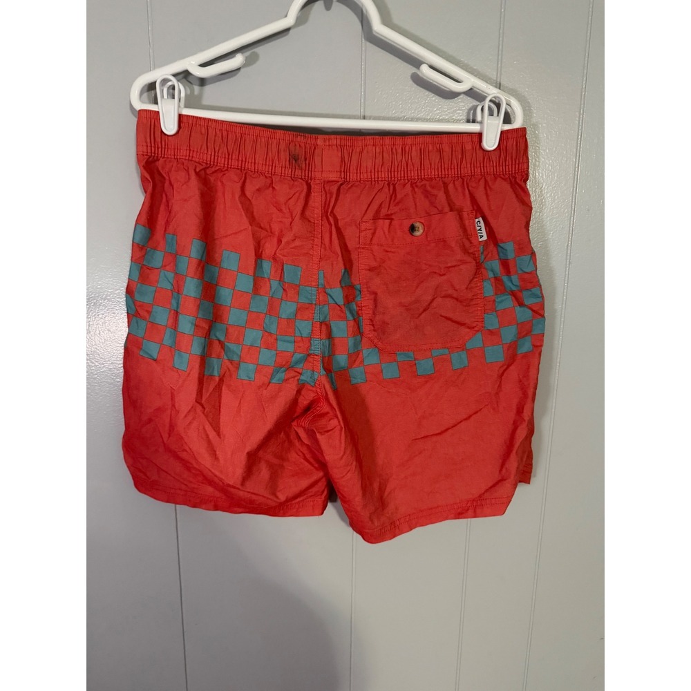 C/Y/A Swim Trunks Mens Large Red Teal Blue Checkered Board Shorts Drawstring - Picture 2 of 7